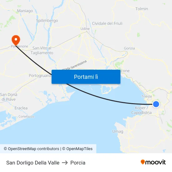 San Dorligo Della Valle to Porcia map