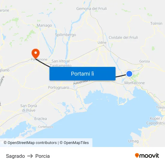 Sagrado to Porcia map