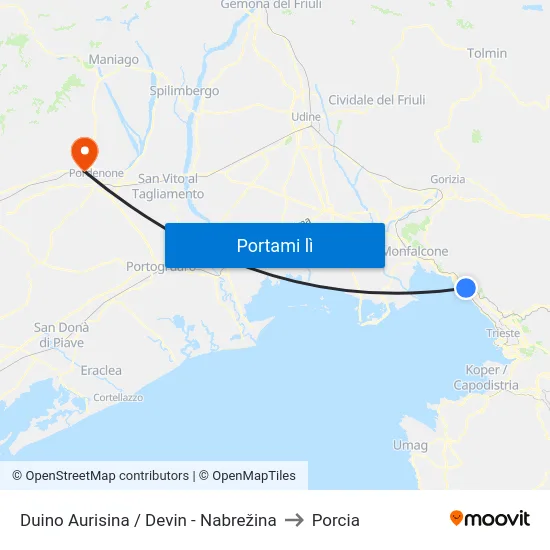Duino Aurisina / Devin - Nabrežina to Porcia map