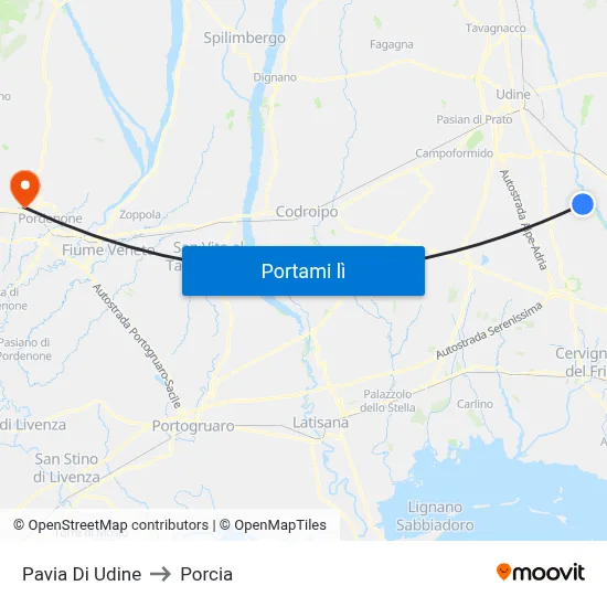 Pavia Di Udine to Porcia map