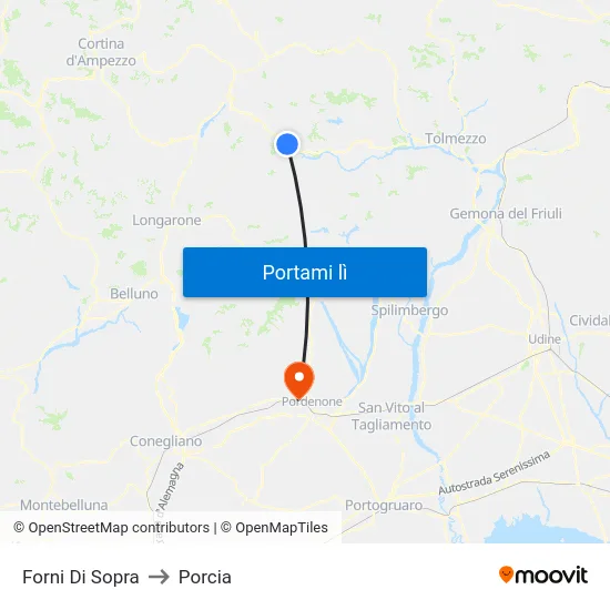 Forni Di Sopra to Porcia map