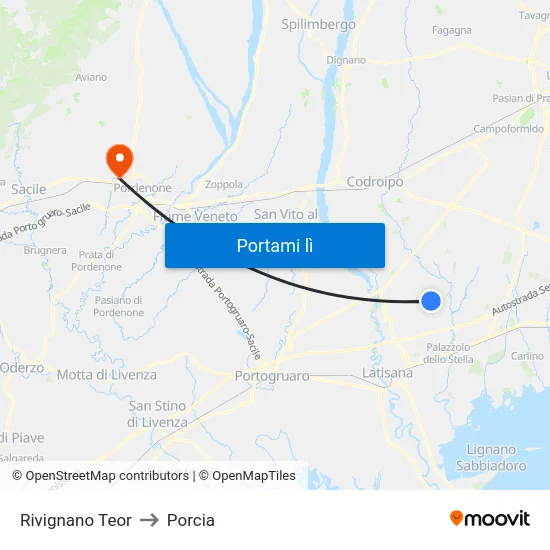 Rivignano Teor to Porcia map