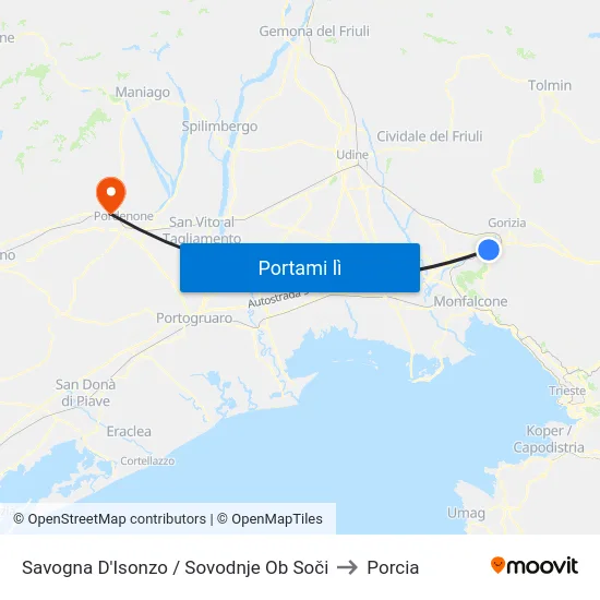 Savogna D'Isonzo / Sovodnje Ob Soči to Porcia map
