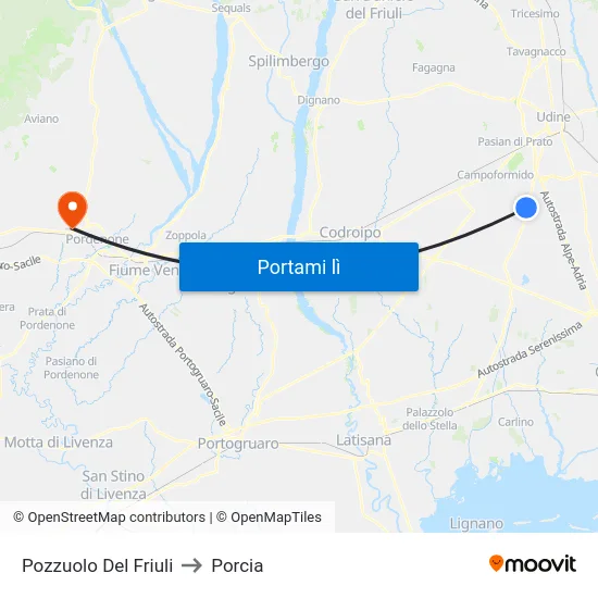 Pozzuolo Del Friuli to Porcia map