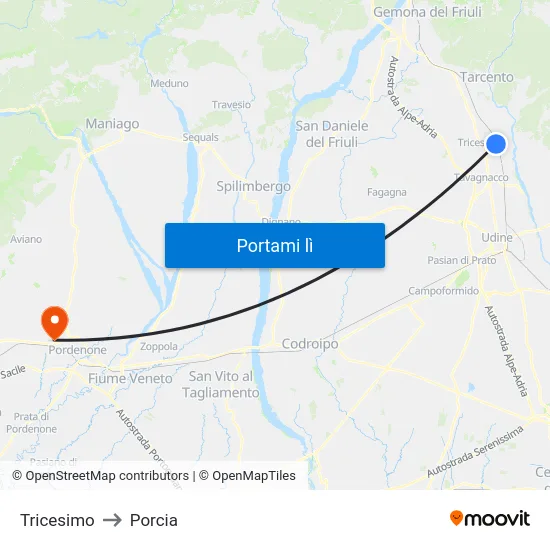 Tricesimo to Porcia map