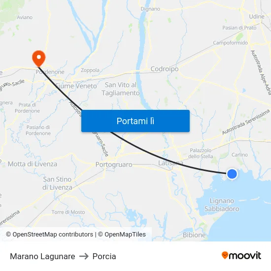 Marano Lagunare to Porcia map