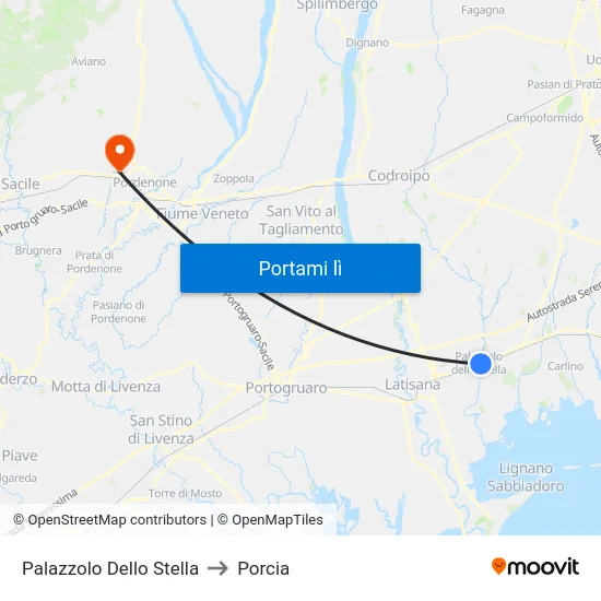 Palazzolo Dello Stella to Porcia map