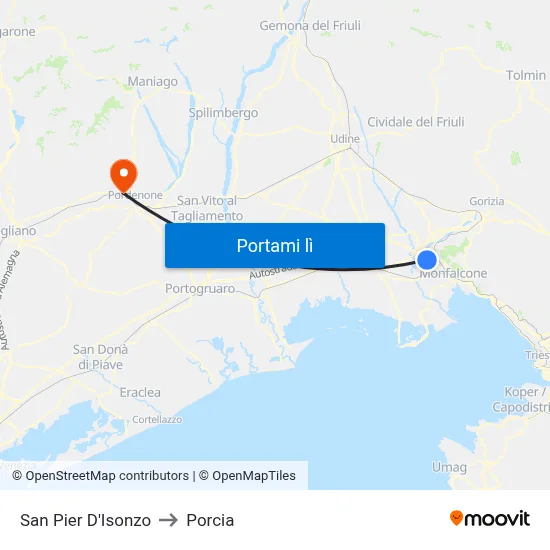 San Pier D'Isonzo to Porcia map