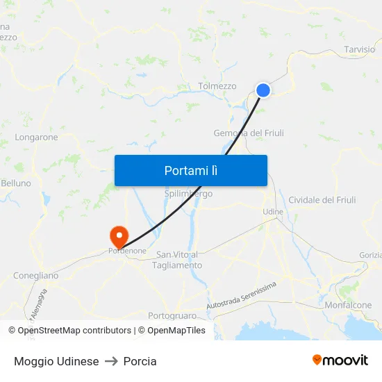 Moggio Udinese to Porcia map