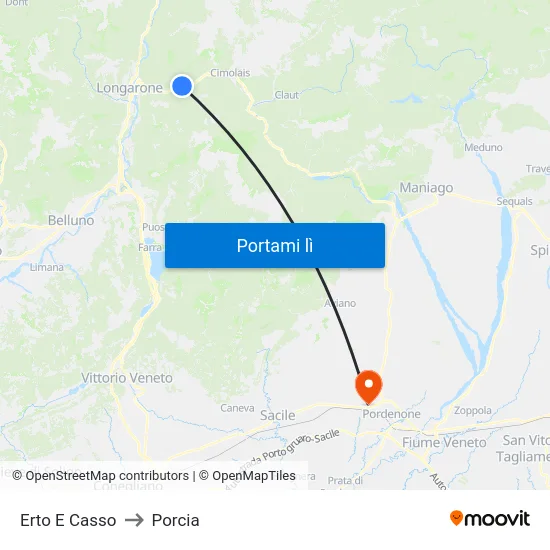 Erto E Casso to Porcia map