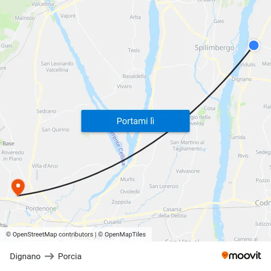 Dignano to Porcia map