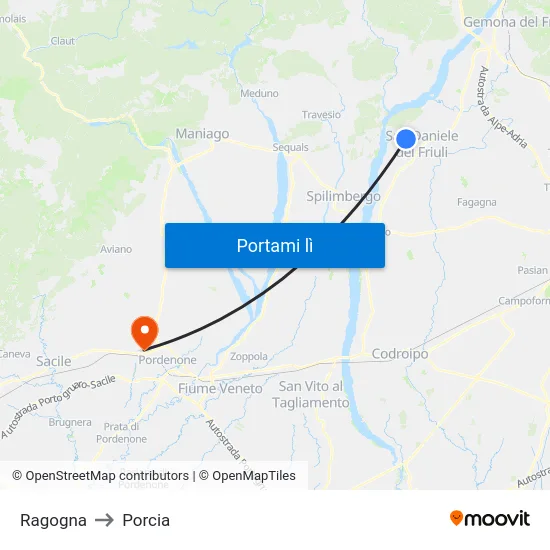 Ragogna to Porcia map