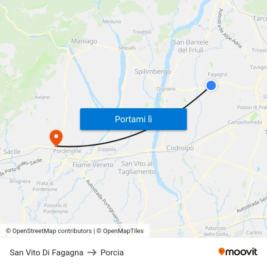 San Vito Di Fagagna to Porcia map