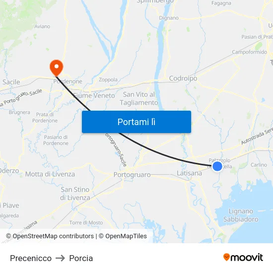 Precenicco to Porcia map