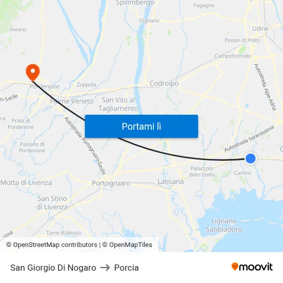 San Giorgio Di Nogaro to Porcia map