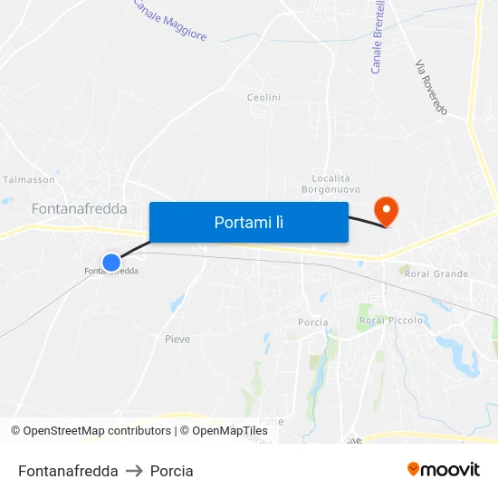 Fontanafredda to Porcia map