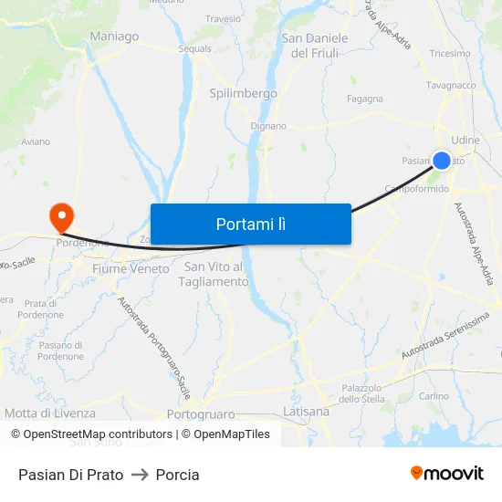 Pasian Di Prato to Porcia map