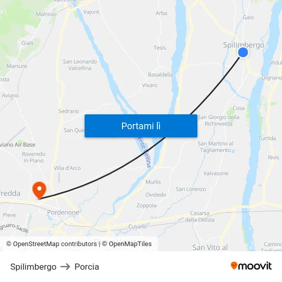 Spilimbergo to Porcia map