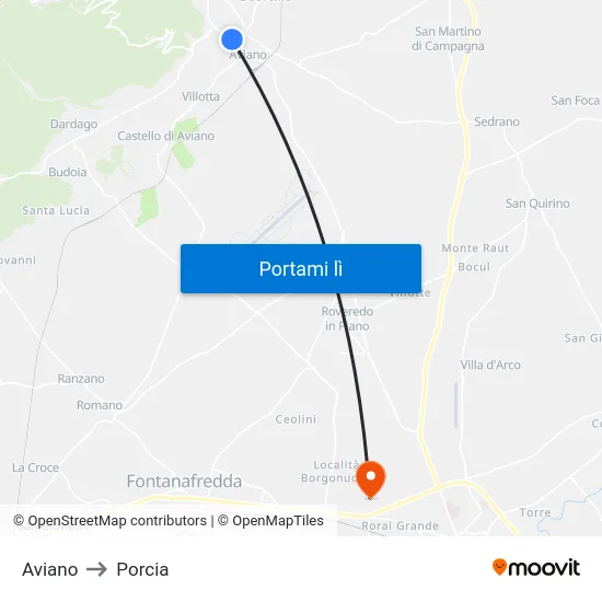 Aviano to Porcia map