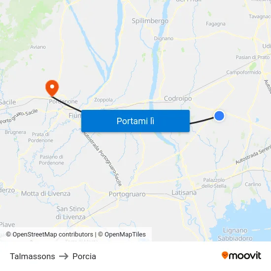 Talmassons to Porcia map