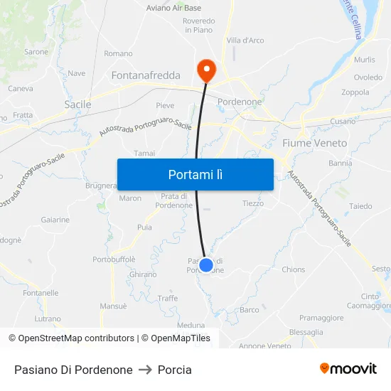 Pasiano Di Pordenone to Porcia map
