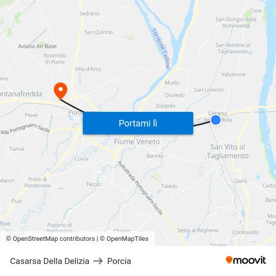 Casarsa Della Delizia to Porcia map