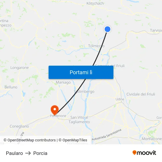 Paularo to Porcia map