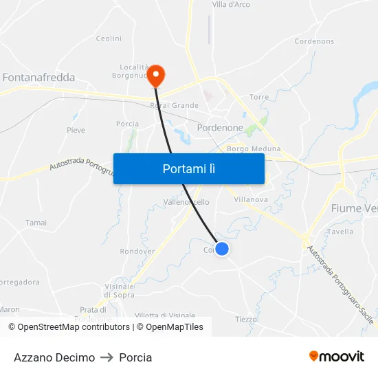 Azzano Decimo to Porcia map