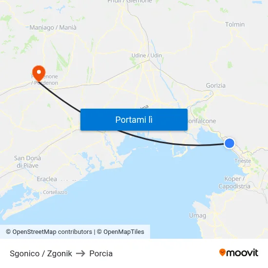 Sgonico / Zgonik to Porcia map