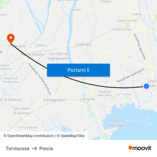 Torviscosa to Porcia map