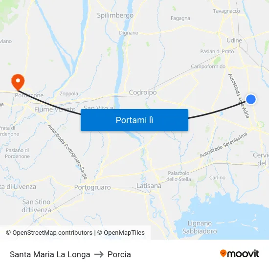 Santa Maria La Longa to Porcia map