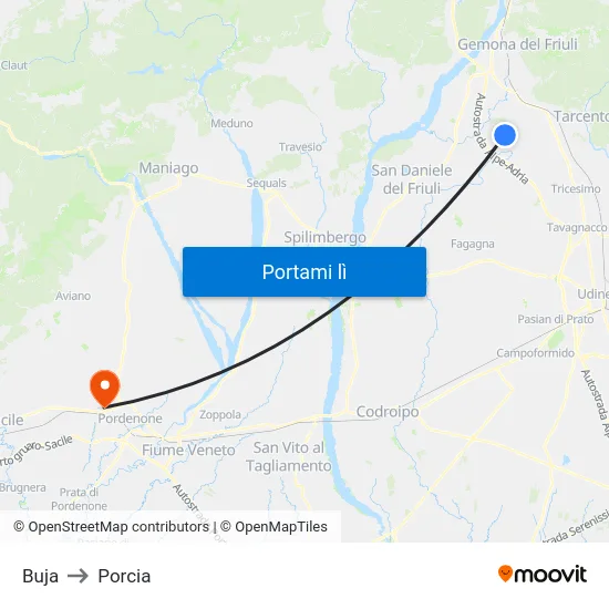 Buja to Porcia map