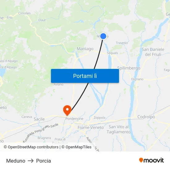 Meduno to Porcia map