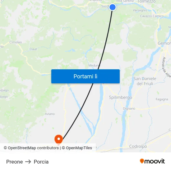 Preone to Porcia map