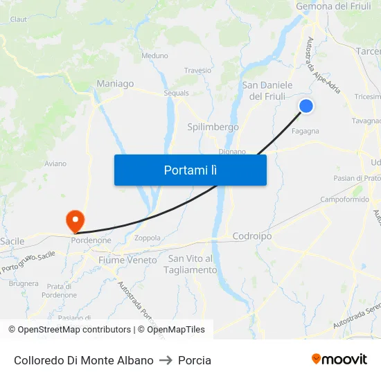 Colloredo Di Monte Albano to Porcia map