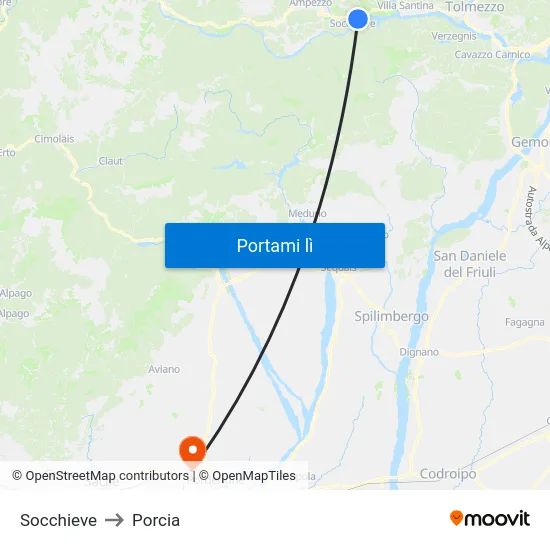 Socchieve to Porcia map