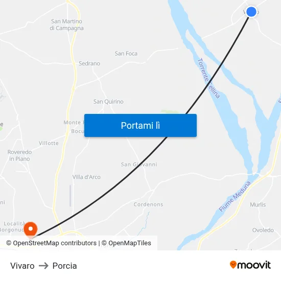Vivaro to Porcia map