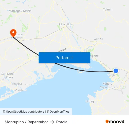 Monrupino / Repentabor to Porcia map