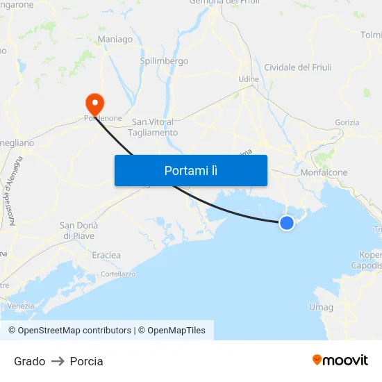 Grado to Porcia map