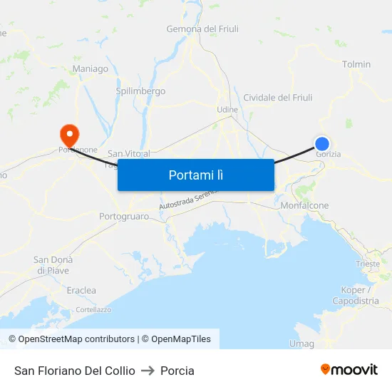 San Floriano Del Collio to Porcia map