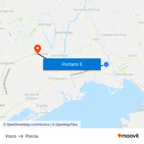 Visco to Porcia map
