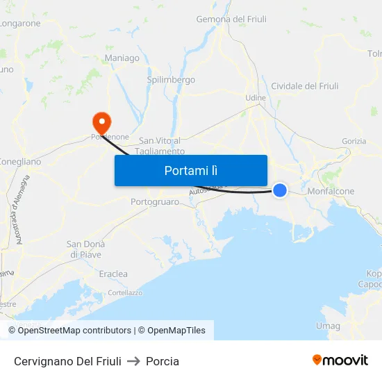 Cervignano Del Friuli to Porcia map