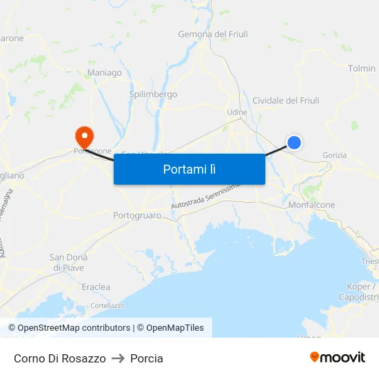 Corno Di Rosazzo to Porcia map