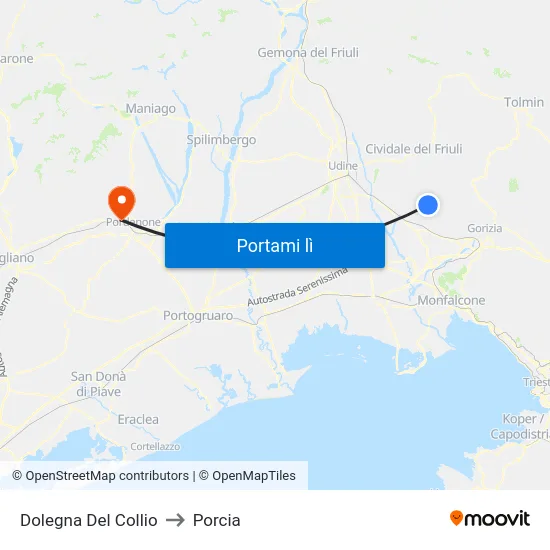 Dolegna Del Collio to Porcia map