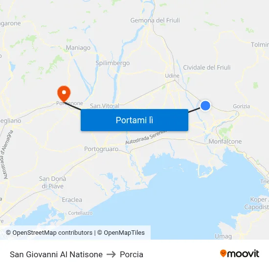 San Giovanni Al Natisone to Porcia map