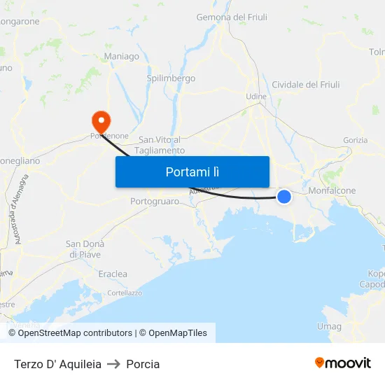 Terzo D' Aquileia to Porcia map