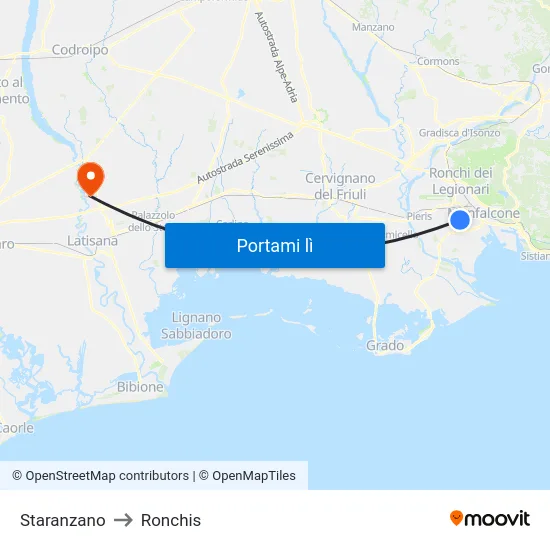 Staranzano to Ronchis map
