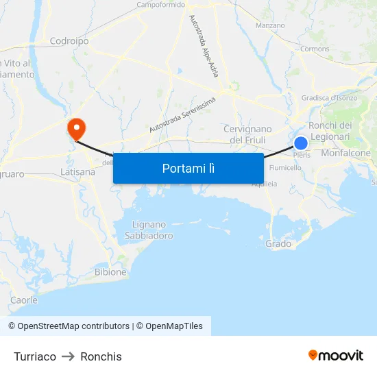 Turriaco to Ronchis map