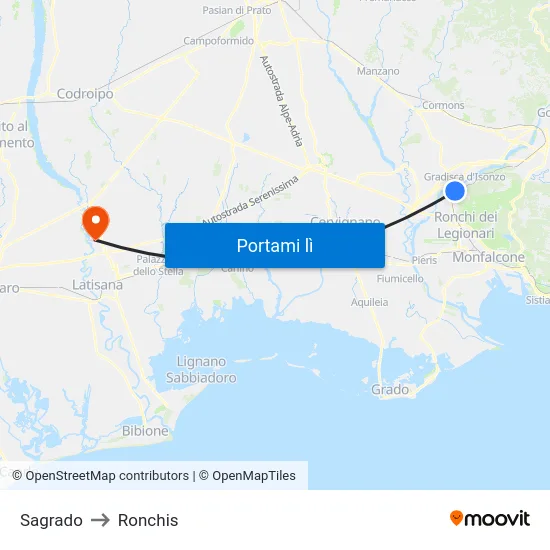 Sagrado to Ronchis map