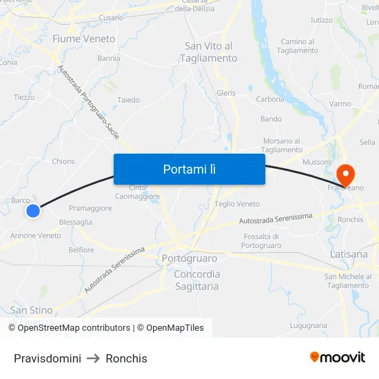 Pravisdomini to Ronchis map